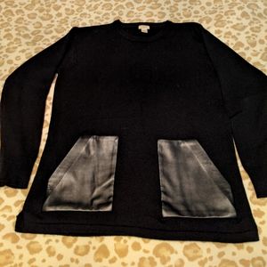 J Crew Merino Wool Sweater with Leather Patch Pockets